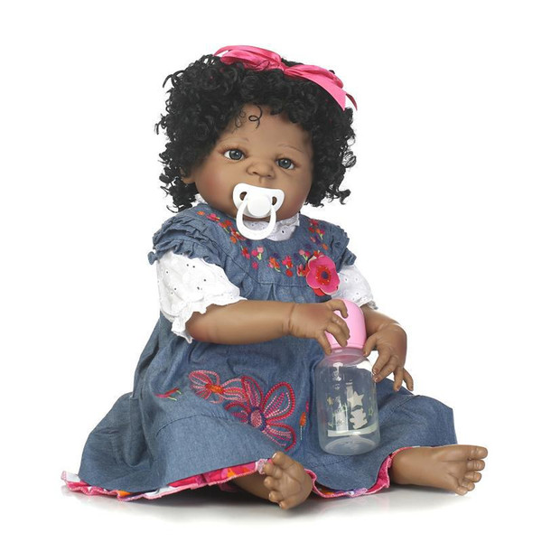 56cm African American Baby Reborn Dolls Black girl doll Full Silicone Body Bebe Reborn Baby Dolls children gifts kids toys play house toys