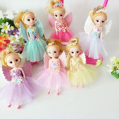 16cm Moveable Joint Princess Doll Angel Wings Design with Key Ring Kid Girls Toy Gift Sent By Random