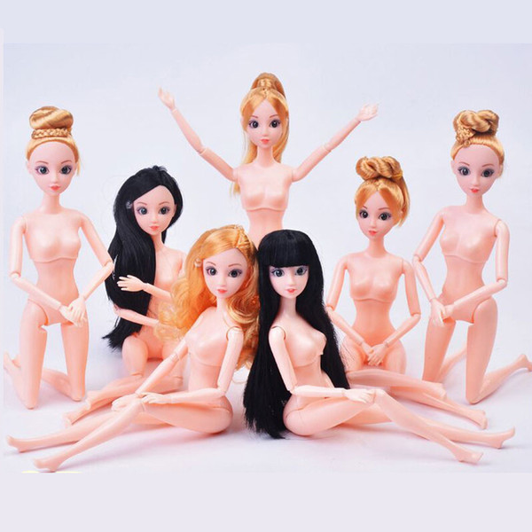 Color Hair Nude Doll with Head for Baby Dolls 12 Joint Moving Naked Bodies DIY Toys Accessories