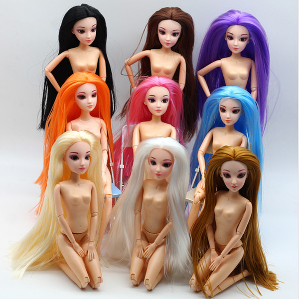 Free Ship 30cm Nude Doll with 3D Eyes Straight Hair Head Accessories Suitable by Yourself DIY Change Toy For Girls Doll Toys Gift