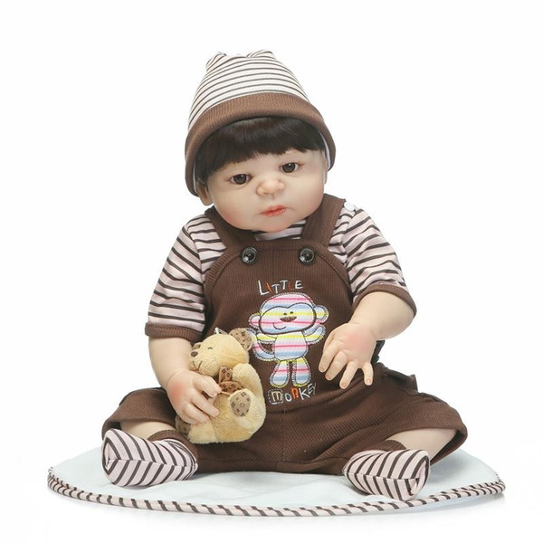 55cm full silicone sumilation newborn baby boy with black pasted hair silicone reborn baby doll gifts and toys for kids