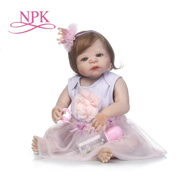 57cm lovely full silicone sumilation reality newborn baby girl with crown headdress silicone reborn baby dolls