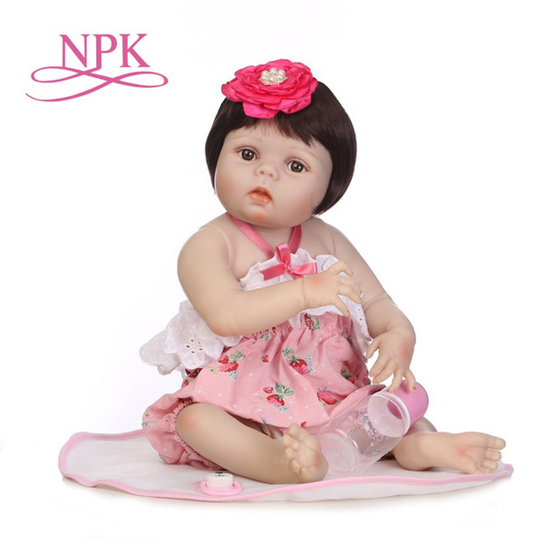 57cm realistic full silicone baby girl with glued on short hair kids gift silicone reborn baby dolls