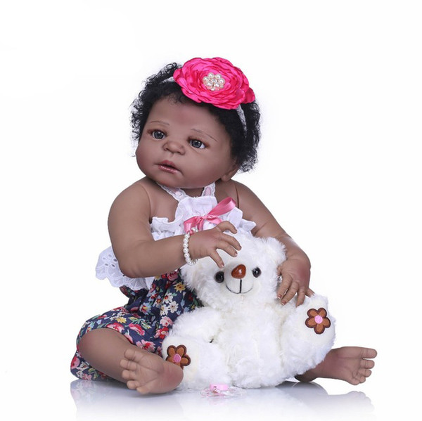 22'' Reborn Bebe Bonecas Handmade Lifelike Reborn Baby Dolls Full Body Vinyl Silicone Black Skin Baby Doll Kids Toys Gifts