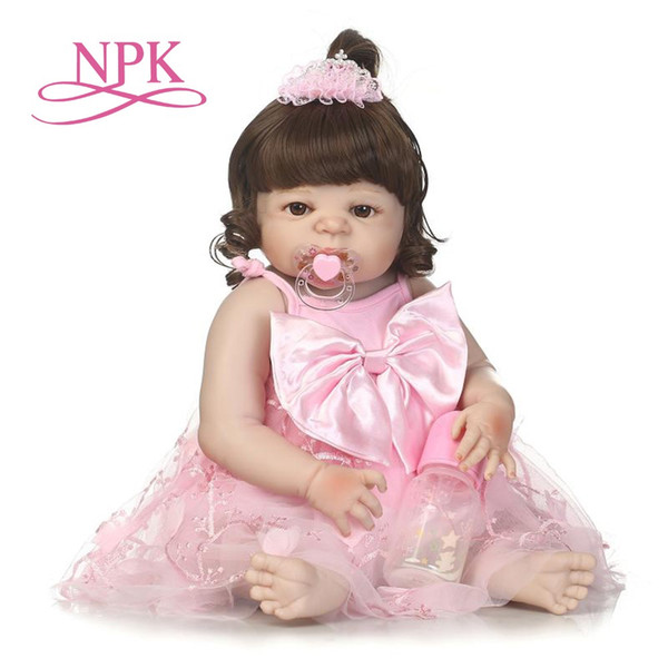 57cm full silicone svictoria reborn baby with Pink princess skirt best kids gifts silicone reborn baby dolls