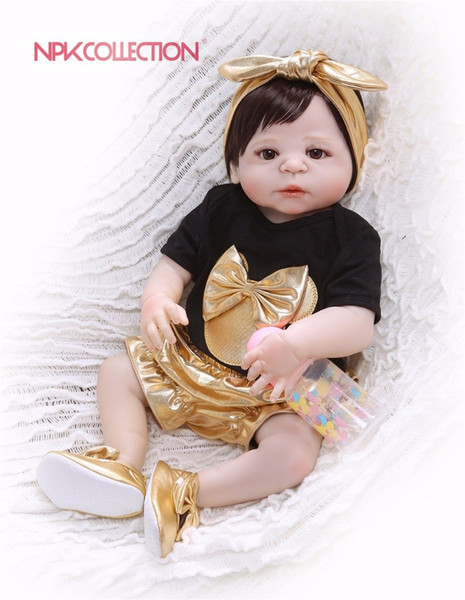 57CM black & golden Full Body Silicone Girl Reborn Babies Doll Toys Princess Babies Doll Wig Hair Birthday Gift Xmas gift