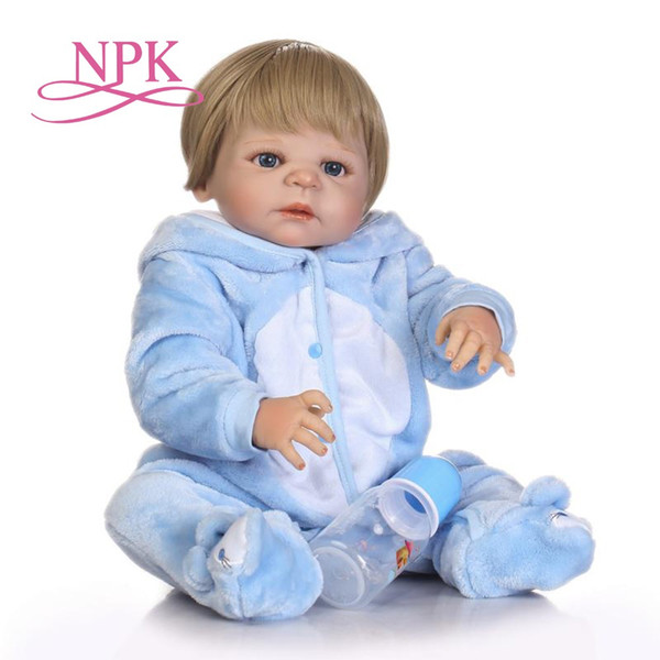 57cm full silicone sumilation newborn baby boy with black pasted hair and Brown clothes silicone reborn baby doll