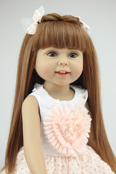 Doll Fashion Collectilble Full Vinyl American Girl 18 Inch Play Dolls With Brown Long Hair Doll For Kids Toys Children Gift