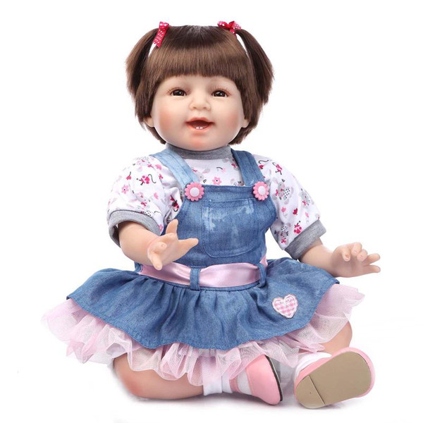 Realistic 22 Inch Collection Doll Silicone Reborn Baby Doll Can Lying And Sitting Soft Cloth Body Doll Wearing Pink Headwear