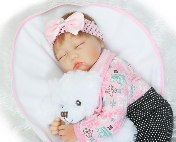 With Pink Headband Reborn Baby Doll 22 Inch 55 cm Newborn Silicone Babies Girl Cloth Body Lifelike Dolls Toy Kids Birthday Gift