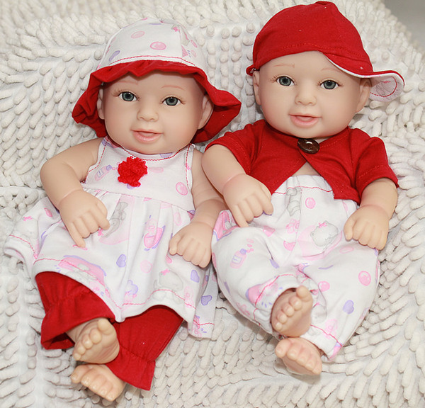 10 Inch Handmade Full Body Silicone Vinyl Doll Reborn Twins Princess Girl And Boy Babies With Painted Hair Kids Christmas Birthday Gift