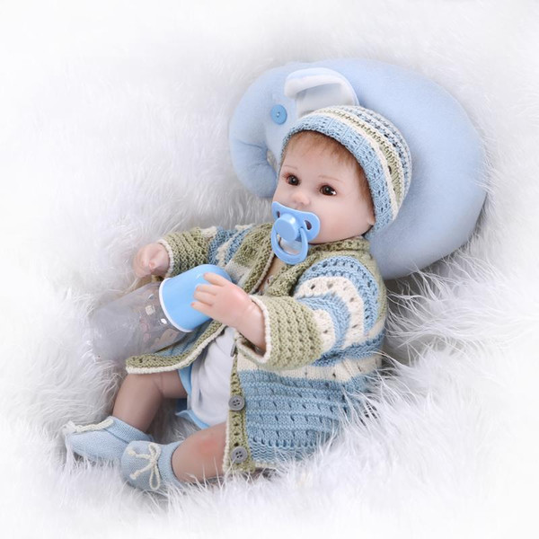 Collection Lovely 17 Inch Reborn Baby Doll Realistic Soft Silicone Newborn Boy Dolls Kids Birthday Christmas Gift