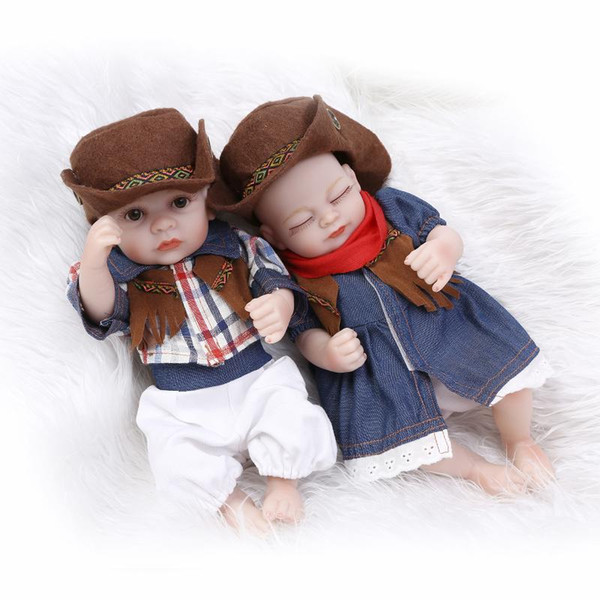 10 inch 28cm Full Silicone Vinyl Reborn Baby Doll Twins Handmade Lifelike Boy And Girl Dolls Children Christmas Birthday Gift