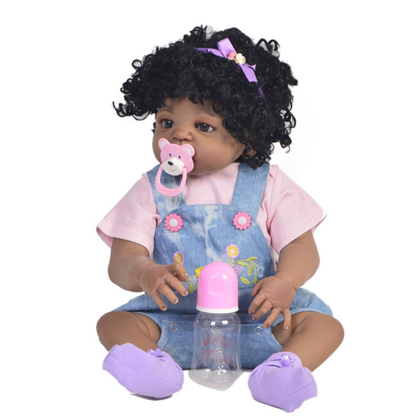 Black doll bebes reborn 57cm Full Body Silicone Reborn Baby girl Toys Newborn Princess Doll Child Bathe Toy bonecas