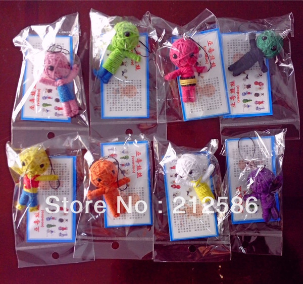 Smafes wholesale 50pcs/lot Handcraft Voodoo Doll Toy With Strap As Mobile Pendant,Keychain, Free Shpping