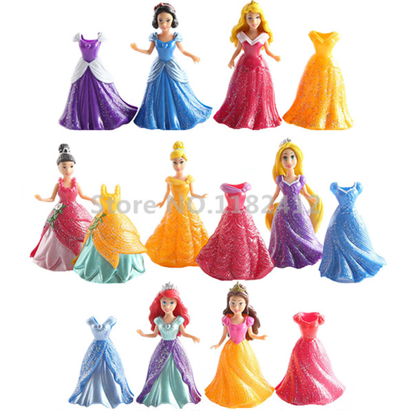 Princess MagiClip Easy Dress 7 Dolls 14 Dresses Figures Play Set Rapunzel Little Mermaid Ariel Snow White Cinderella Tiana Belle