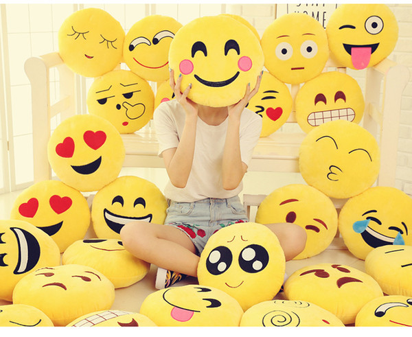 wholesale QQ emoji smiley plush dolls toys Cute Lovely 12cm Emoji Smiley Pillows Yellow Round Pillow Stuffed Plush Toy