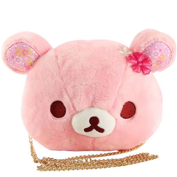 Cute Sakura Pink Bear Plush toy Dolls Rilakkuma Bears Soft Stuffed Animals Handbag Baby Kids Shoulder bags Girls Birthday Gifts