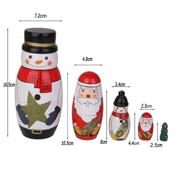 1XSet=5PCS Handmade Painting Craft Snowman Santa Claus Christmas Tree Nesting Dolls Matryoshka Russian Toy Home Decoration Christmas Gifts