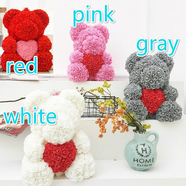 5pcs Drop25cm with Heart Big Red Bear Rose Flower Artificial Decoration Christmas Gifts for Women Valentines Gift no box