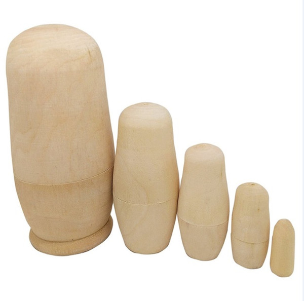 Blank DIY Unpainted Wooden Embryo Nesting Dolls Matryoshka Toy Make Your Own Doll Set of 5Pcs Craft Decoration