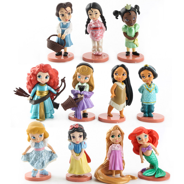 New 11pcs/set princess Ariel Mermaid Doll Girl's play house toys Princess Rapunzel doll figure toy Cake decoration gifts