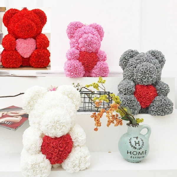 DropShipping 25cm with Heart Big Red Bear Rose Flower Artificial Decoration Christmas Gifts for Women Valentines Gift with box