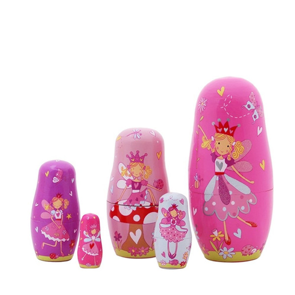 5pcs Nesting Dolls Handmade Wooden Cute Cartoon Angel Girls Pattern 6