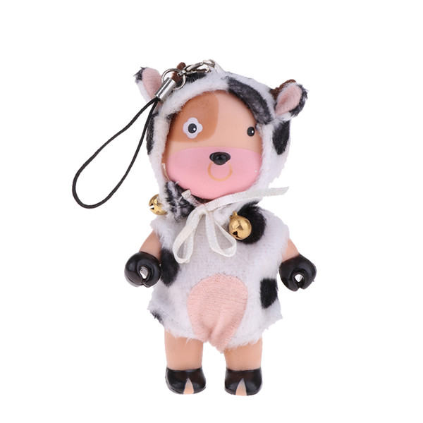 4inch Dollhouse Miniature Dolls Figures Soft Plastic Mini Cartoon Cow Baby Doll Cute Keychain Keyring Pendant Baby Doll Toys