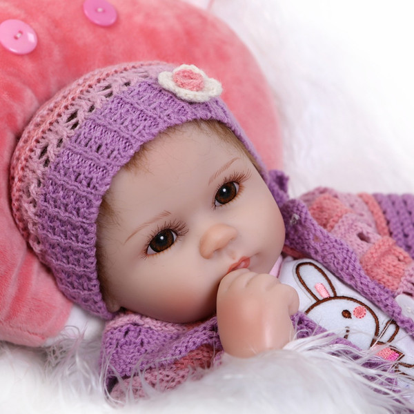 Wholesale-17inches lifelike Silkworm reborn baby soft silicone vinyl real touch doll lovely newborn baby rabbit clothes