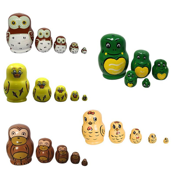 Baby Toys Matryoshka 5 Layer Wooden Animal Hand Painted Russian Nesting Dolls Home Decoration Children Gifts