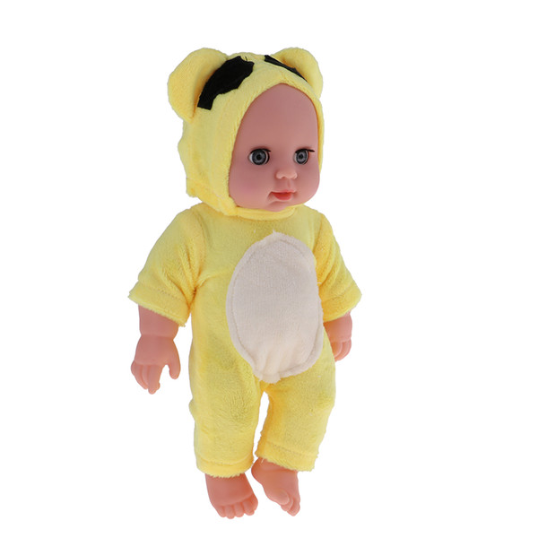 30cm Lovely Lifelike Newborn Baby Doll Model Soft Vinyl in Yellow Plush Jumpsuit Kids Gift