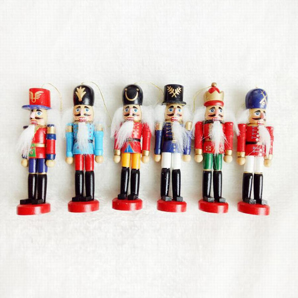 6pcs/set Nutcracker Puppet Zakka Decoration Dolls 12cm Wood Bar Christmas Ornaments Drawing Walnuts Soldiers Wooden Band Dolls Xmas Gift