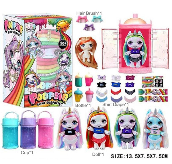 Surprise Unicorn Dolls with Hair Brush Bottle Cup Shirt Diaper PVC Kawaii Action Figures Dolls for Girls Cartoons kids toys 360pcs/lot 13cm