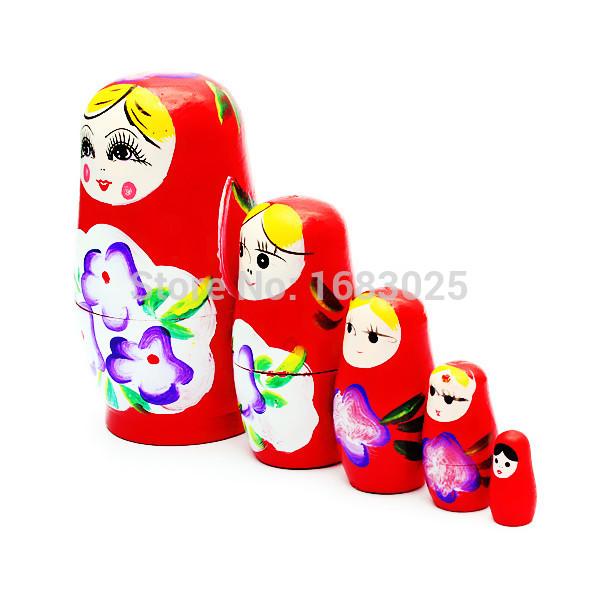 Lovely Red Russian Nesting Matryoshka 5-Piece Wooden Doll Set Hand painted Home decoration,Wood crafts,Birthday gifts