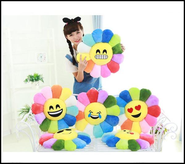 Prettybaby emoji expression style sunflower dolls 9 models creative plush toys with helianthus petal emoji cushion bolster pillow Pt0095#