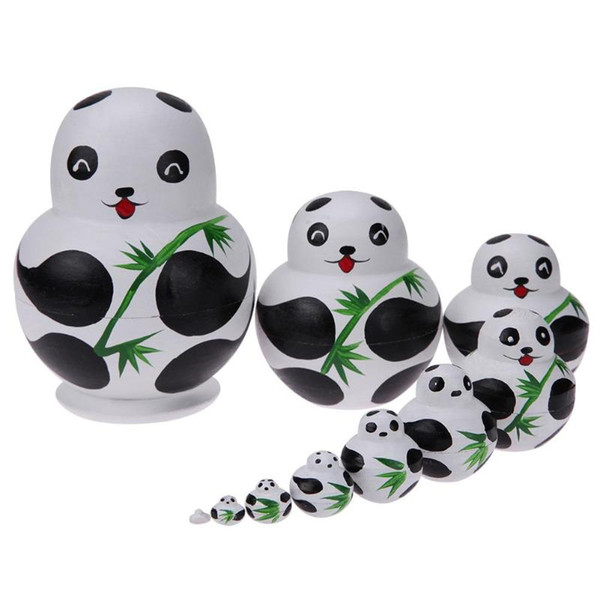 10pcs/Set Basswood Panda Matryoshka Dolls Handmade Painting Russian Nesting Dolls Toys Cute Panda Russian Children Gift