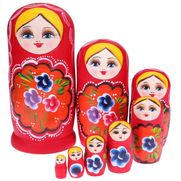 8pcs/set Wooden Red Girl Matryoshka Doll DIY Handmade Hand Painted Russian Nesting Dolls for Children Kids Girls Gift
