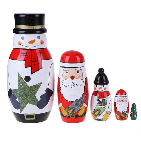 5 Layers/set Baby Wooden Matryoshka Dolls Cute Christmas Snowman Santa Claus Picture Russian Dolls Gifts Kids Toys Nesting Dolls