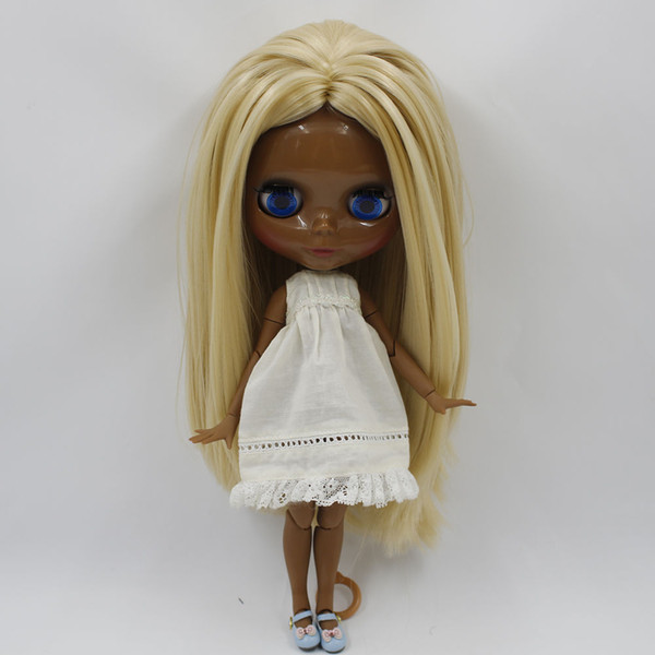 nude blythe ICY Nude Blyth doll No.BL538 Blonde straight hair JOINT body Super Black skin BJD Neo 30cm