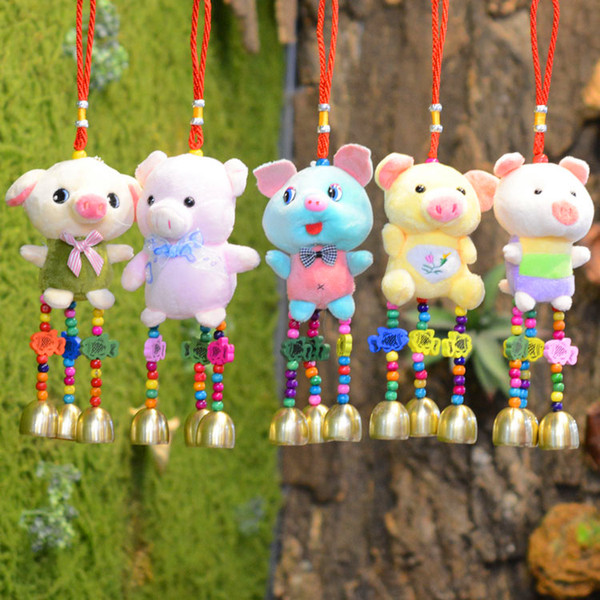 Handicraft Plush Cartoon Chime Doll with Beads and Bells Hanging Pendant For Home Decoration Car Decoration Christmas Gift 13 Inch