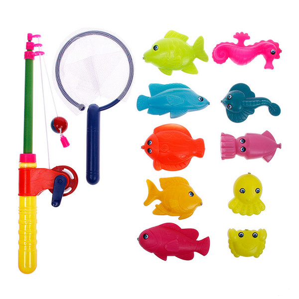 Fishing Toys New Magnetic Fishing Toy Rod Model Net 10 Fish Kid Children Baby Bath Time Fun Game #52748