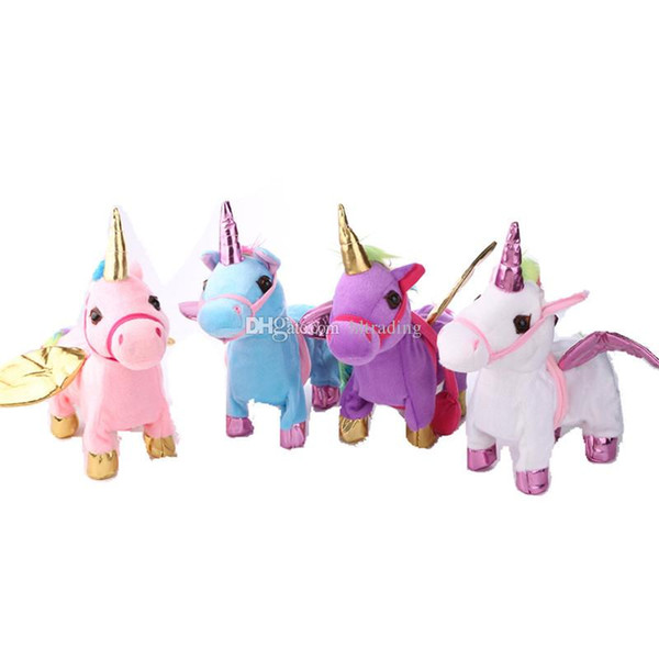 Electronic Pet Toys Sing and Walking Unicorn Electronic plush Robot rainbow Horses Christmas Gift Electronic plush toys for Kids C5572