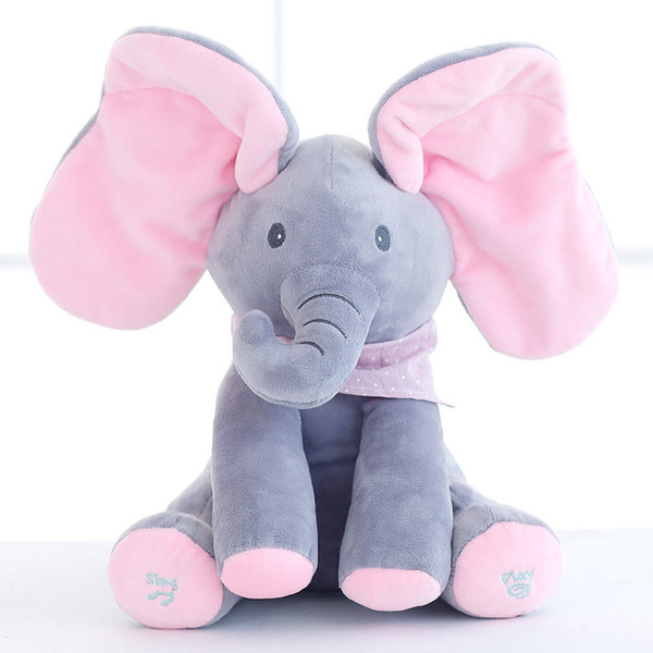 Kids Toys Plush Elephant Dog Doll Toy Stuffed Animals Play Electric Educational Music Hide Seek Baby Elephant Ears Move Childrens Toy 30cm