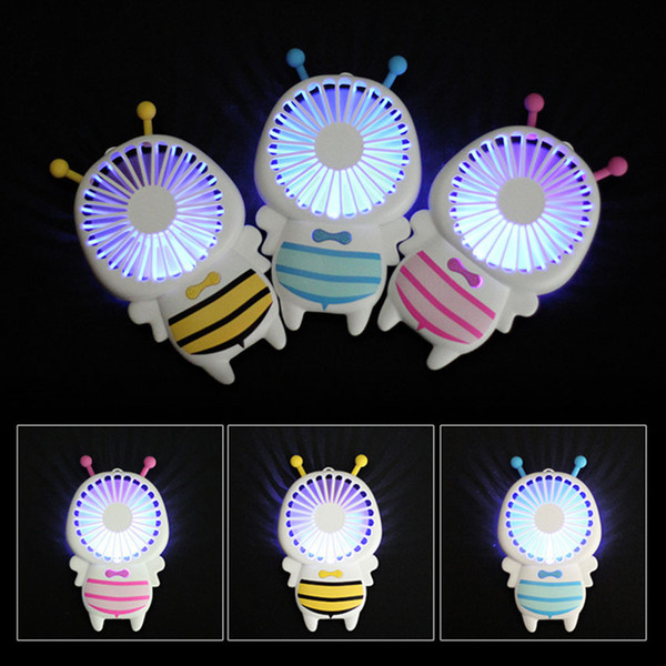 Mini Portable Little bee Fan Cartoon USB Rechargeable Handheld Summer Air Cooler Cooling Electric Fans Portable LED Night light C4274