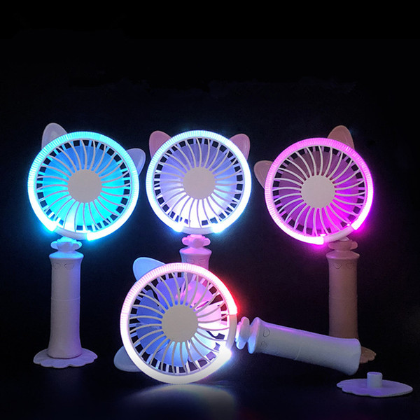 Colorful lights Usb Fan Handle Mini Charging Electric Fans Portable Hand Fan Battery Operated USB Power Handheld Mini Fan Cooler with Strap