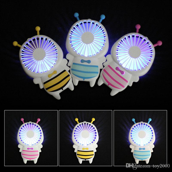 Hot Handy USB charge Fan Mini Bee Handle Charging Electric Fans Thin Handheld Portable Luminous Night Light For Home Office Gifts 3 Colors