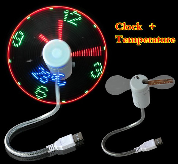 Temperature + time Mini USB LED Fan Clock Display Flashing Time USB Clock Fan For PC Notebook Power Bank Charger With ith Clock USB Gadgets