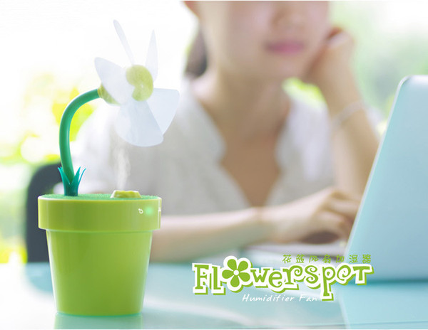 Small USB Humidifier Home Mini Flowers Pot Silent Spray Water Fans Air Purifier 4Colors Office Desk Spray Soft Comfortable Fan