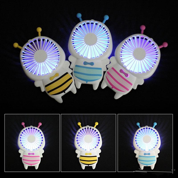 Hot Handy USB charge Fan Mini Bee Handle Charging Electric Fans Thin Handheld Portable Luminous Night Light For Home Office Gifts 3 Colors